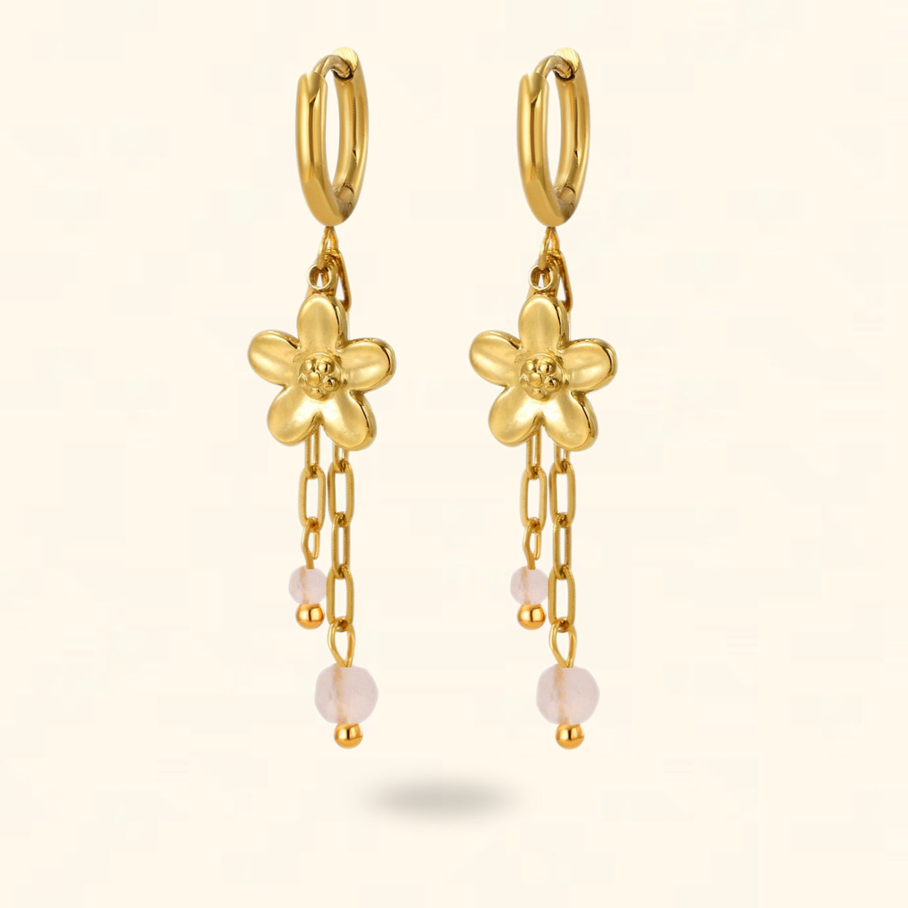 PENDIENTES FLURIAS DORADO PIEDRA NATURAL